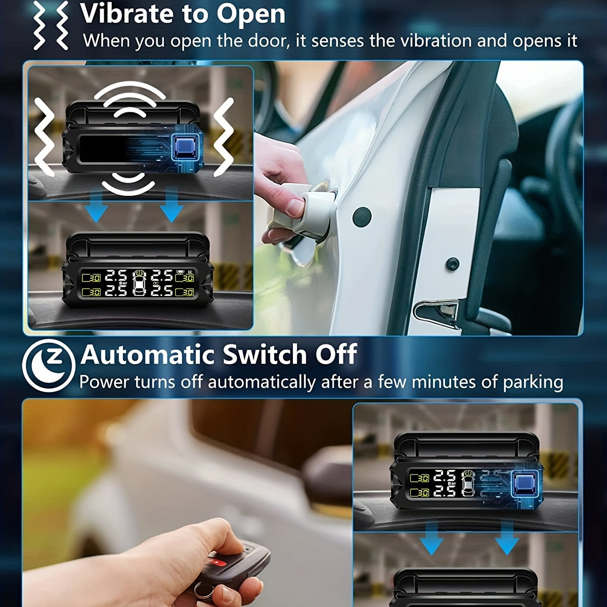 Solar-Powered Tire Pressure Monitoring System (TPMS) with Wireless External Sensor Kit | Car Accessories | - Shoppix