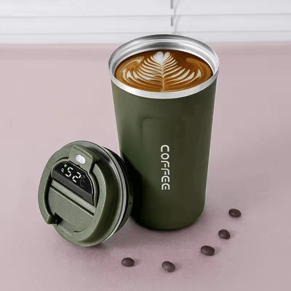 Enjoy Perfect Brews Anywhere: 304 Stainless Steel Coffee Mug with Temperature Display | Drinkware | - Shoppix