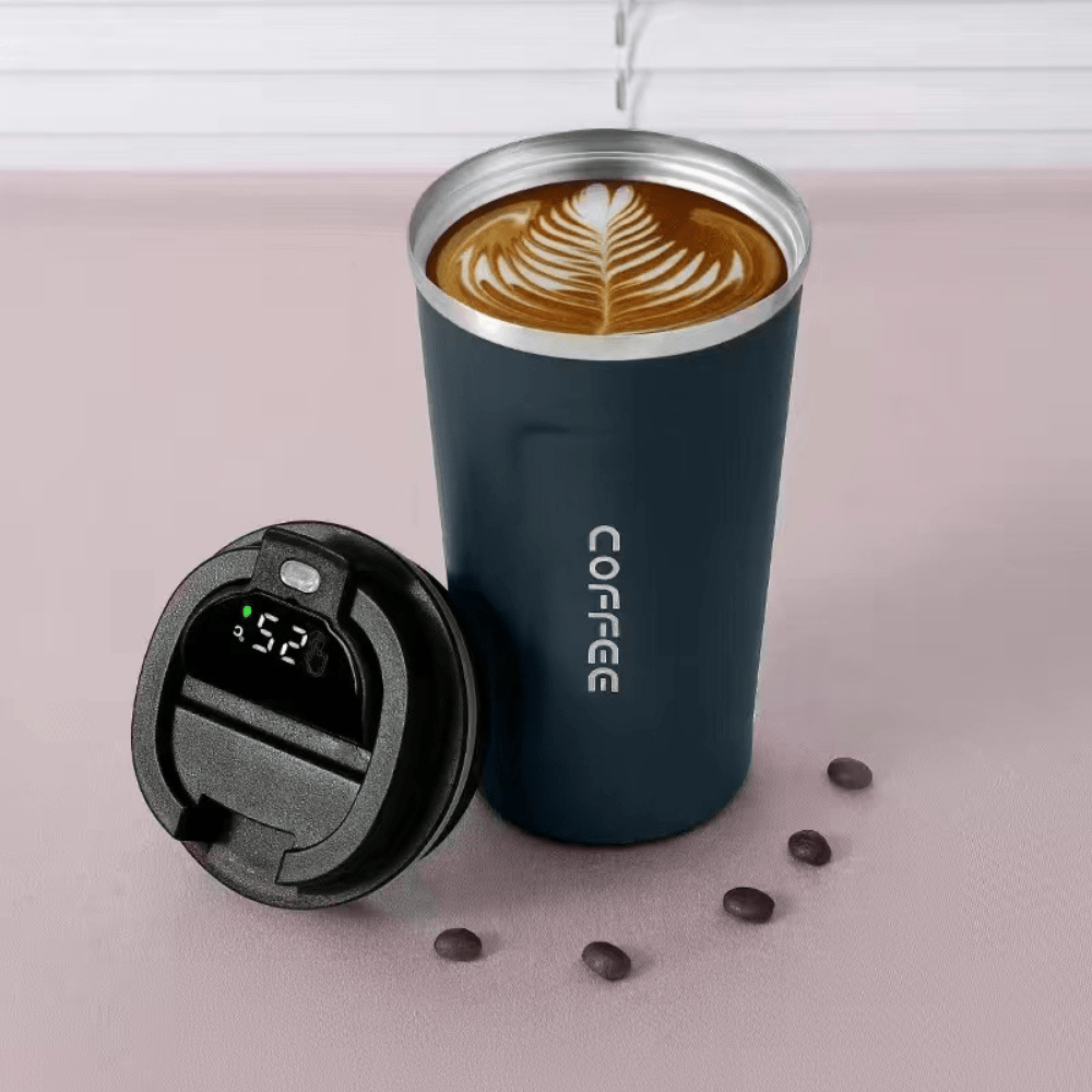 Enjoy Perfect Brews Anywhere: 304 Stainless Steel Coffee Mug with Temperature Display | Drinkware | - Shoppix