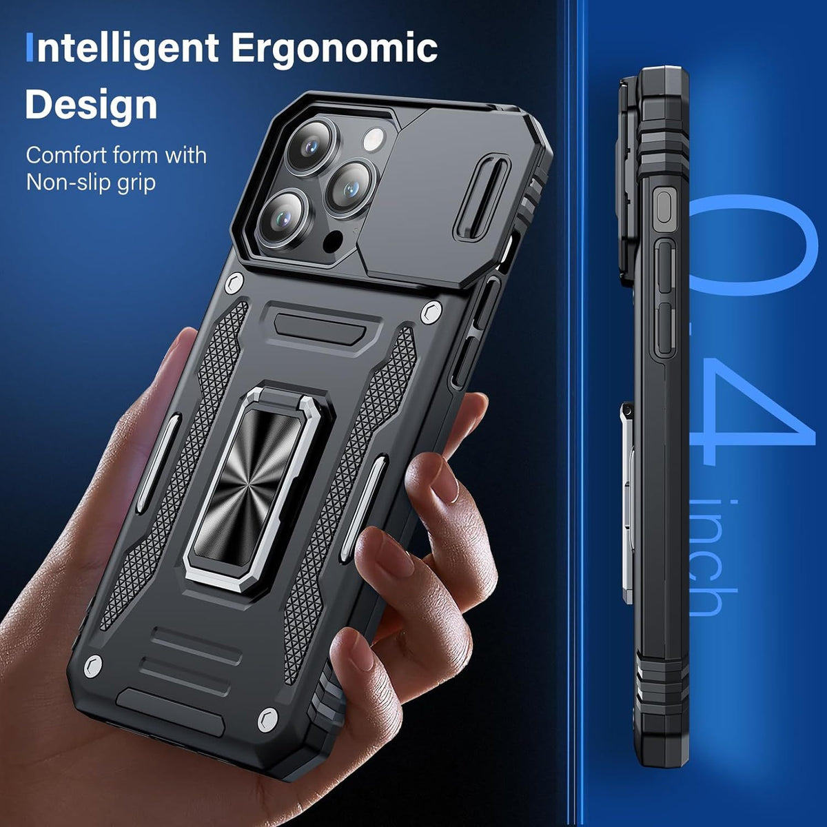 Military-Grade Shockproof iPhone Case with Camera Slide & Finger Ring For iPhone XS To 15/Pro/Max Series | Mobile Cases|