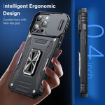 Military-Grade Shockproof iPhone Case with Camera Slide & Finger Ring For iPhone XS To 15/Pro/Max Series | Mobile Cases|