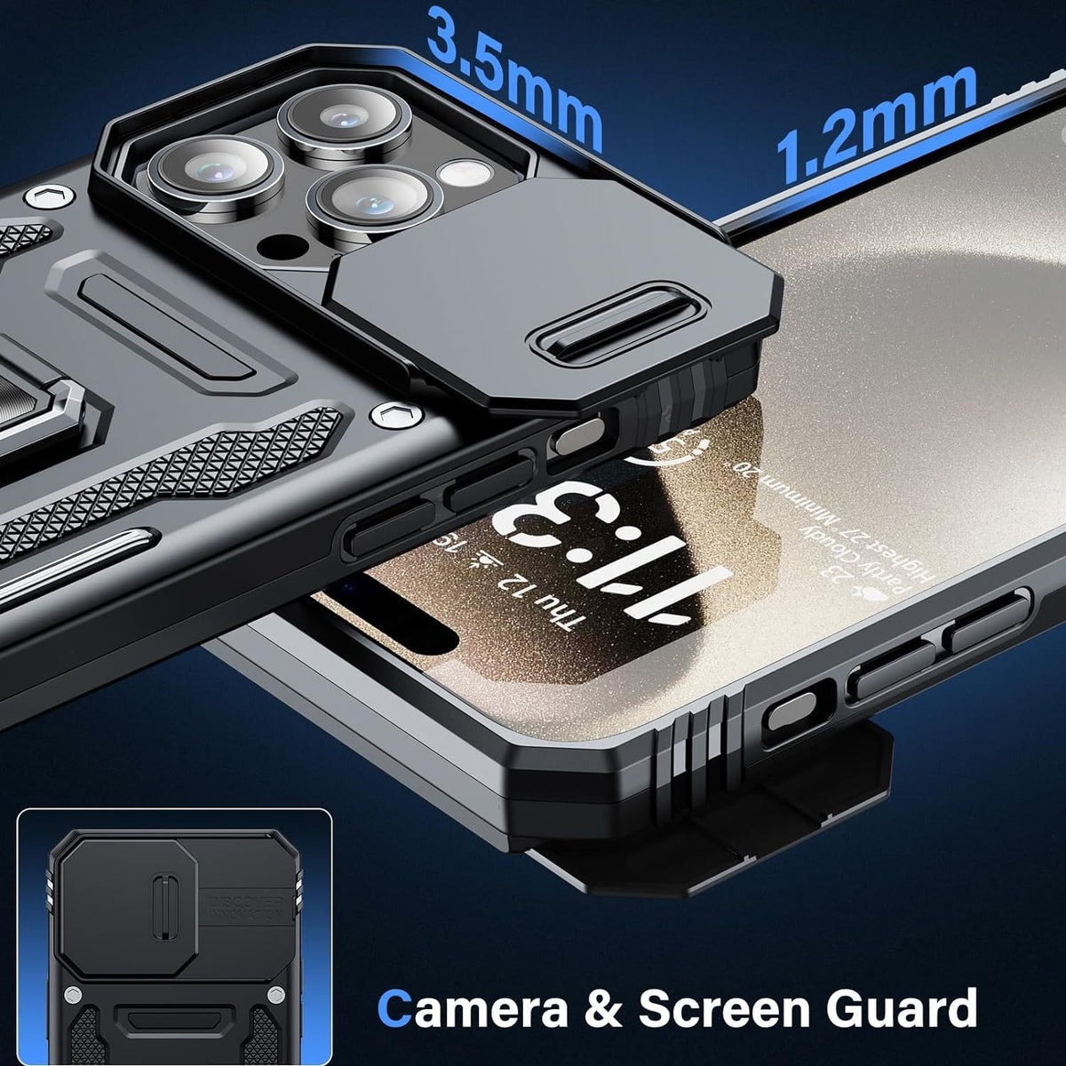 Military-Grade Shockproof iPhone Case with Camera Slide & Finger Ring For iPhone XS To 15/Pro/Max Series | Mobile Cases|
