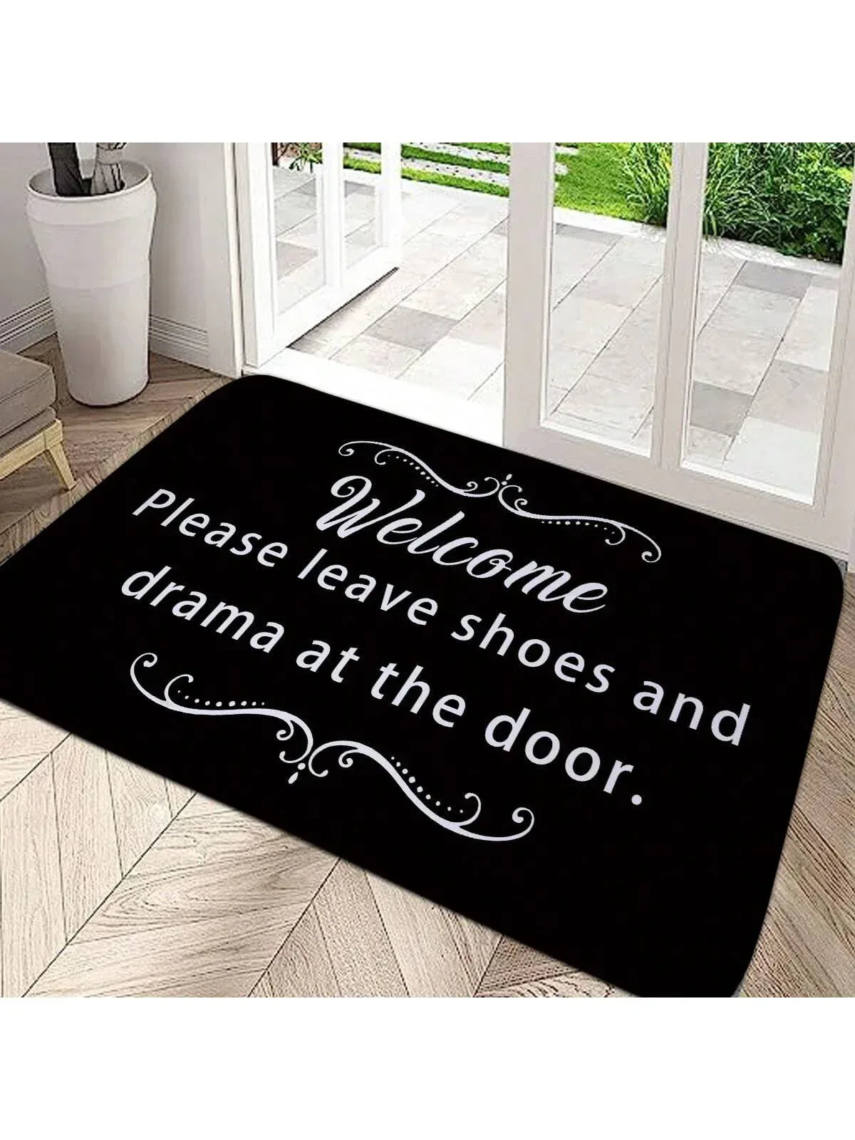 "Welcome Please Leave Shoes" Doormat – Absorbent, Non-Slip, Machine Washable - Shoppix