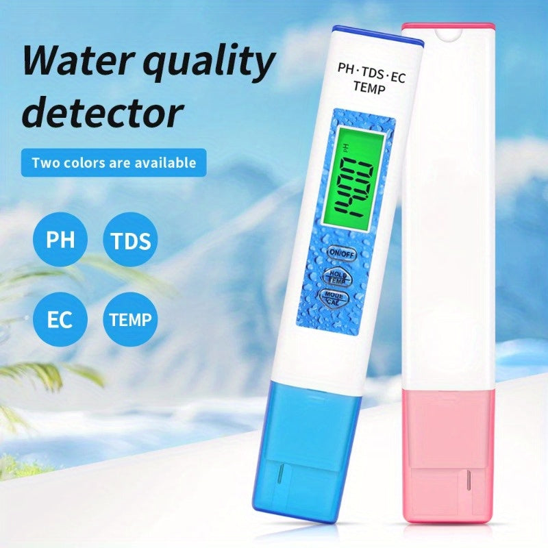 4-in-1 Digital Water Quality Tester – PH, EC, TDS, & Temperature Monitor with LCD Backlight