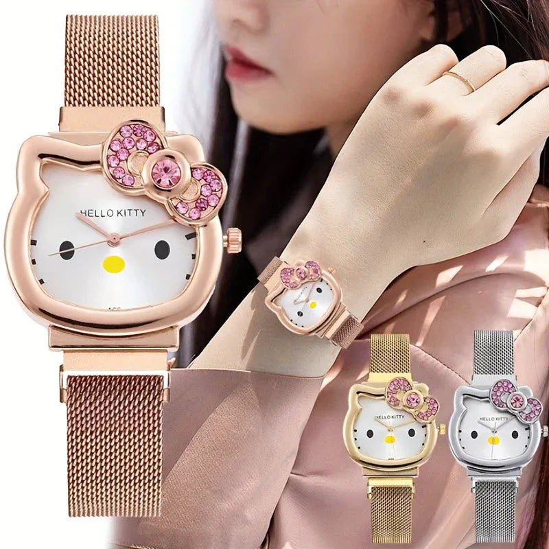 Montre Hello Kitty autorisée par Sanrio Cartoon avec bracelet réglable, joli cadeau d'anniversaire, de Noël et de Thanksgiving