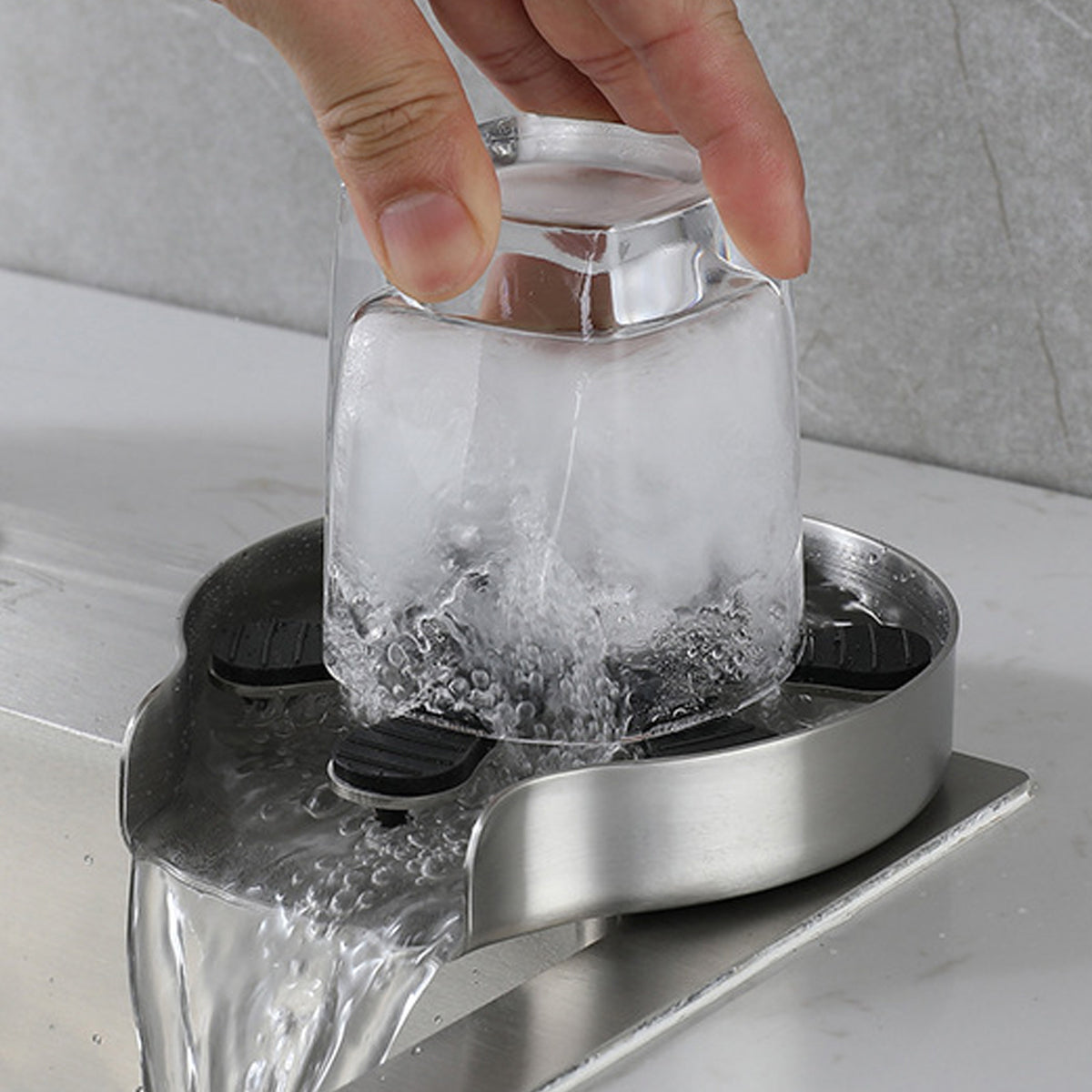 Greensen Stainless Steel Automatic Glass Rinser - 360° Rotating Jet Bottle & Cup Washer for Kitchen Sink, Bars, Hotels, Coffee Shops