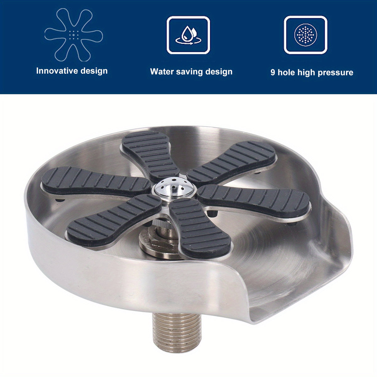 Greensen Stainless Steel Automatic Glass Rinser - 360° Rotating Jet Bottle & Cup Washer for Kitchen Sink, Bars, Hotels, Coffee Shops