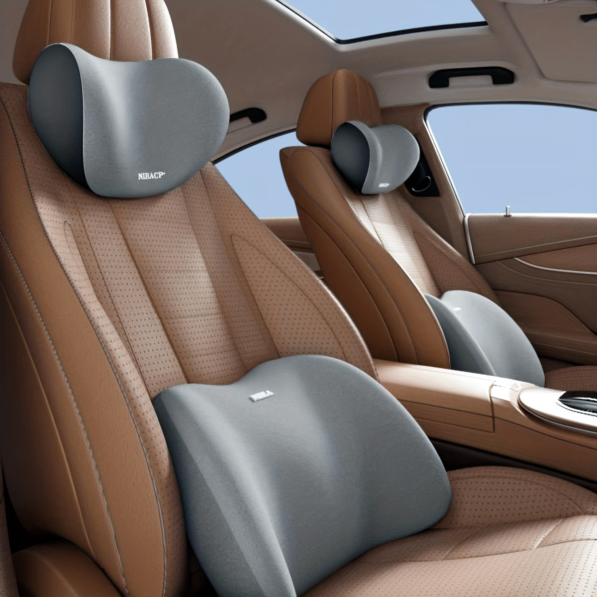 Experience Ultimate Comfort with the Car Memory Foam Neck and Lumbar Pillow | Car Accessories | - Shoppix