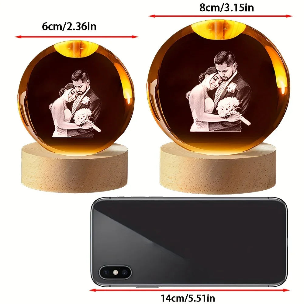 Custom Photo USB Powered Personalized Crystal Ball LED Night Light - Perfect Gift for Weddings, Parents, Pets | Home Decor