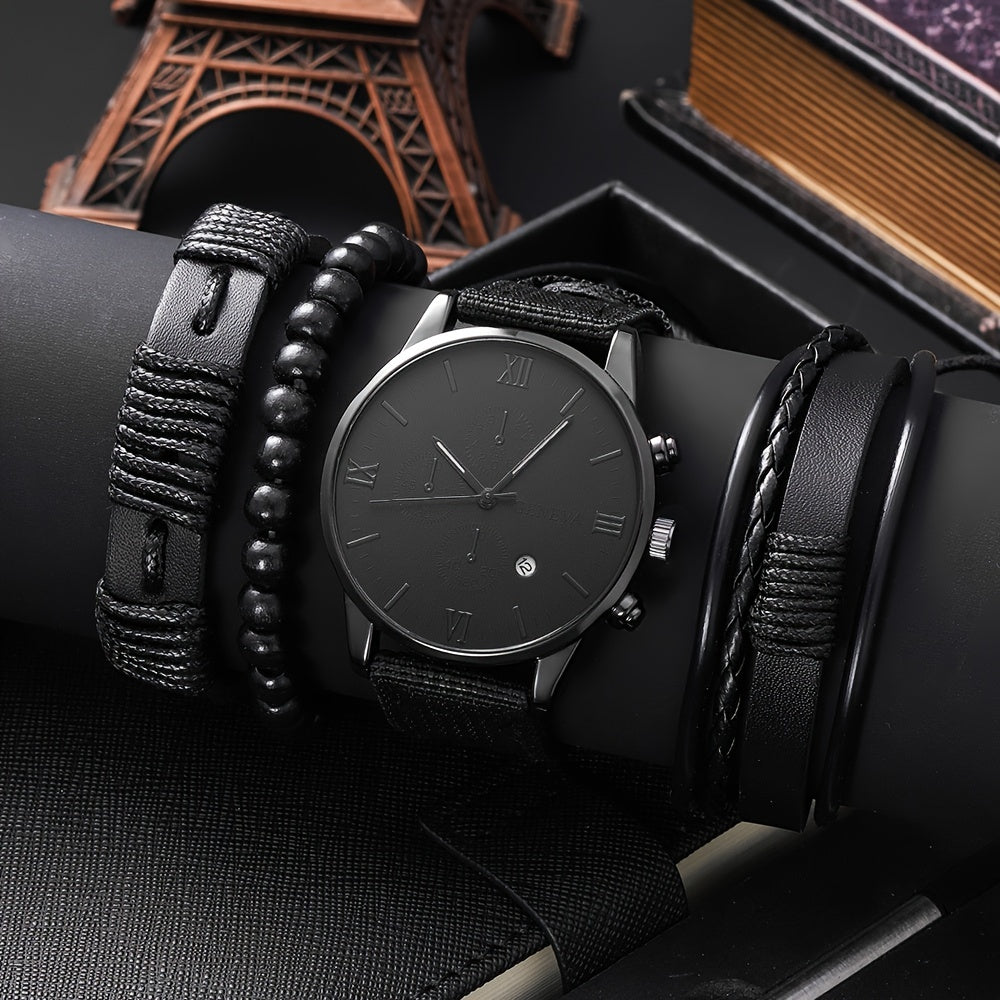 Sporty Elegance: Men's 4-Piece Casual Nylon Watch Set | Men Watches And Bracelets | - Shoppix