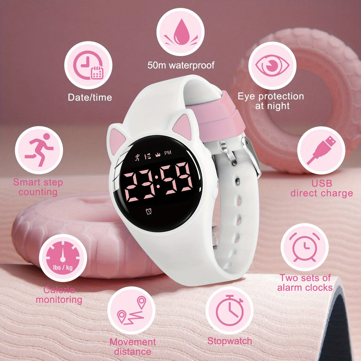 LAVAREDO Kids Digital Watch & Bracelet Set - USB Rechargeable, Fitness Tracker, Stopwatch, Glow Details, Silicone Strap for Teens & Students (Ages 3-14)