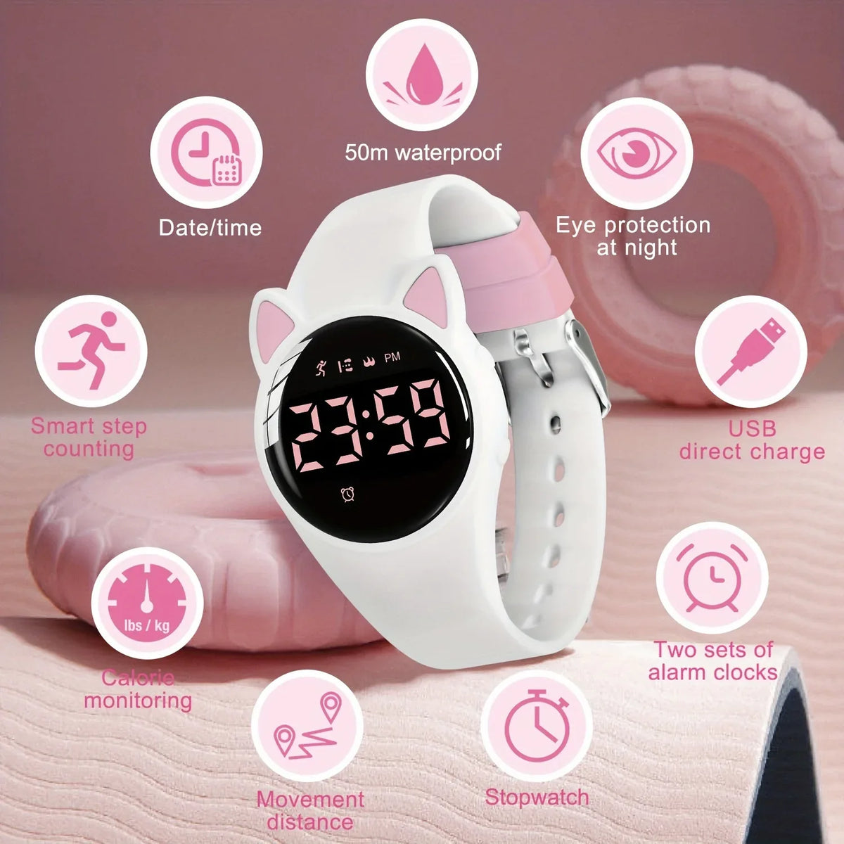 LAVAREDO Kids Digital Watch & Bracelet Set - USB Rechargeable, Fitness Tracker, Stopwatch, Glow Details, Silicone Strap for Teens & Students (Ages 3-14)