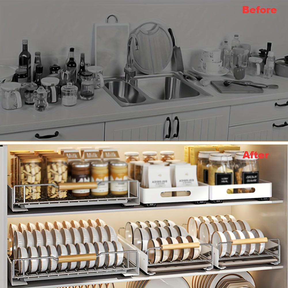 Heavy Duty Slide-Out Pantry Shelves – Metal Dish Multipurpose Drying Storage Racks, Expandable Kitchen Organization