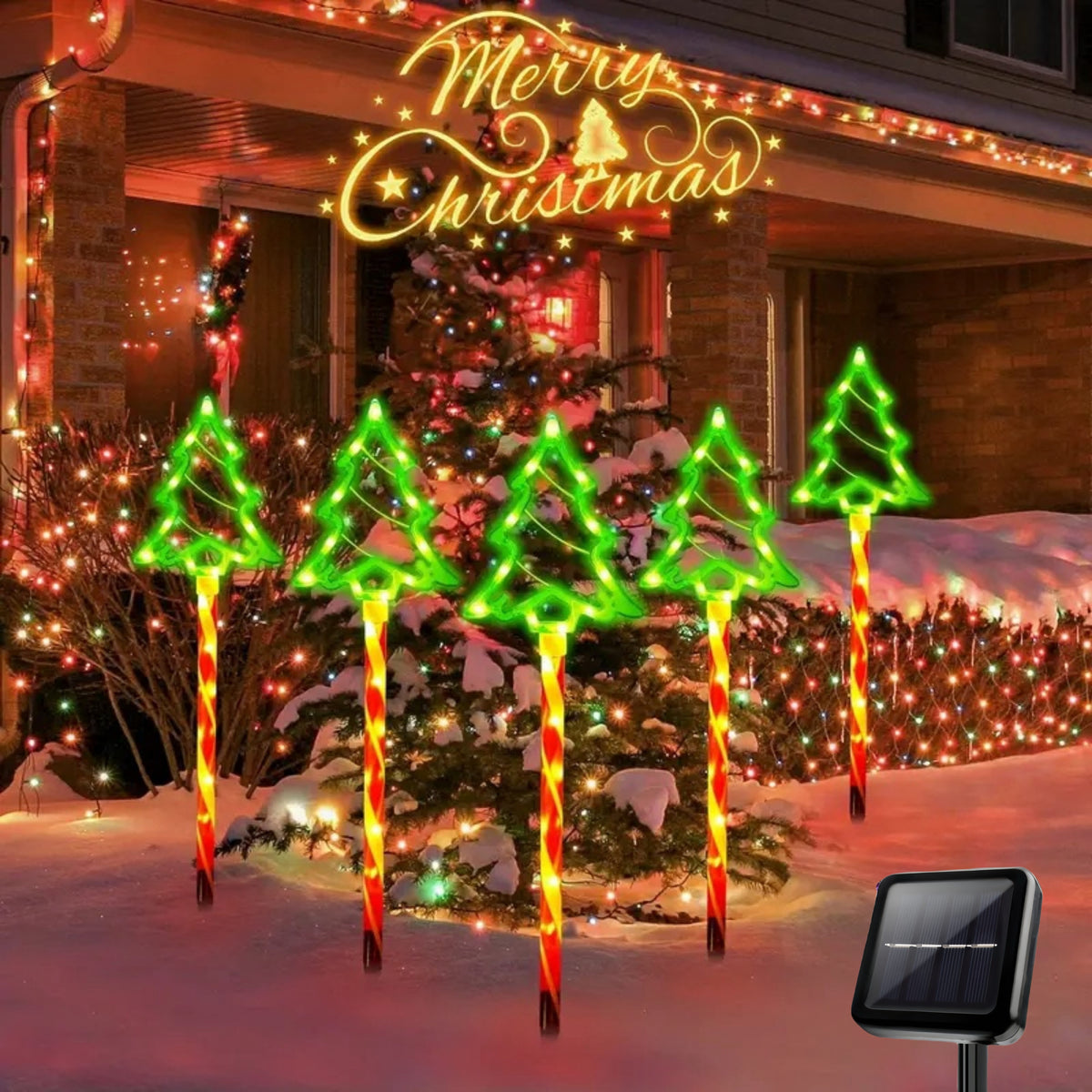 Solar-Powered 5-in-1 Christmas Tree Lawn Lights - Easy Install Outdoor Garden & Patio Decor