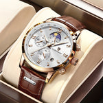 Elevate Your Style with the LIGE Luxury Leather Chronograph Watch for Men | Men Watches| - Shoppix