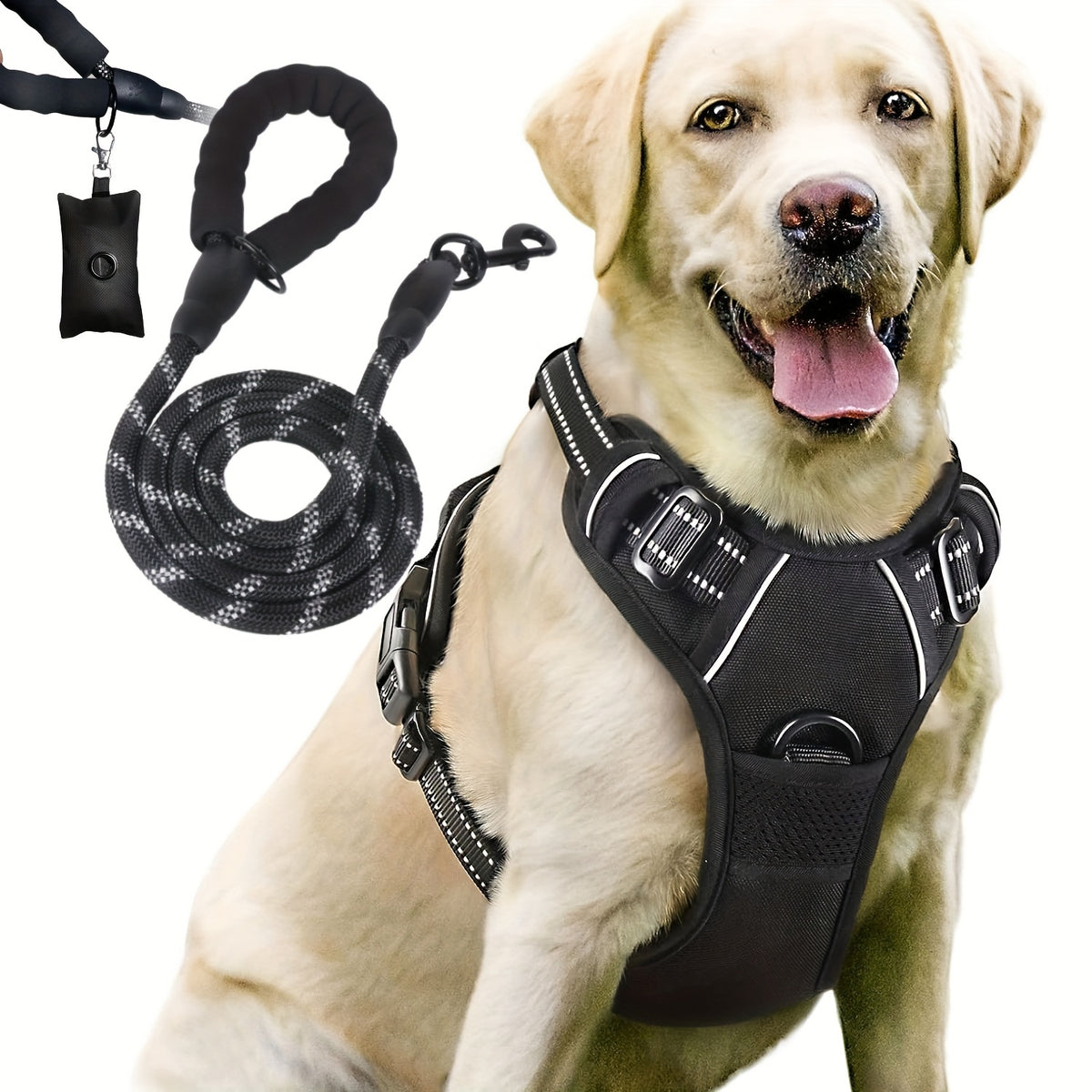3pcs Escape-Proof Dog Harness Set with Leash and Poop Bag Dispenser - Perfect for Medium and Large Dogs Walking, Adjustable and Soft