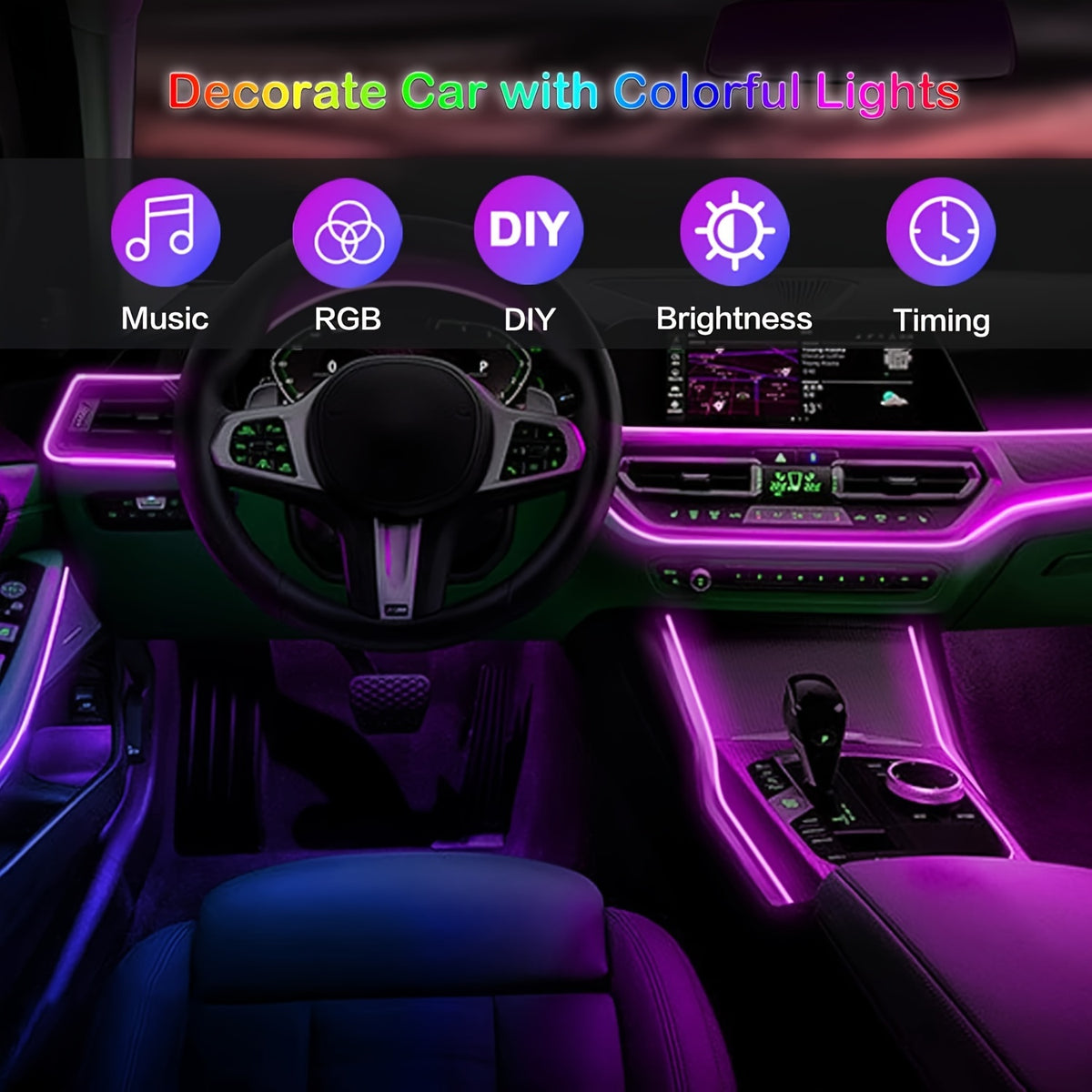 Illuminate Your Car Interior with Dynamic RGB LED Strip Lights | Car Accessories| - Shoppix