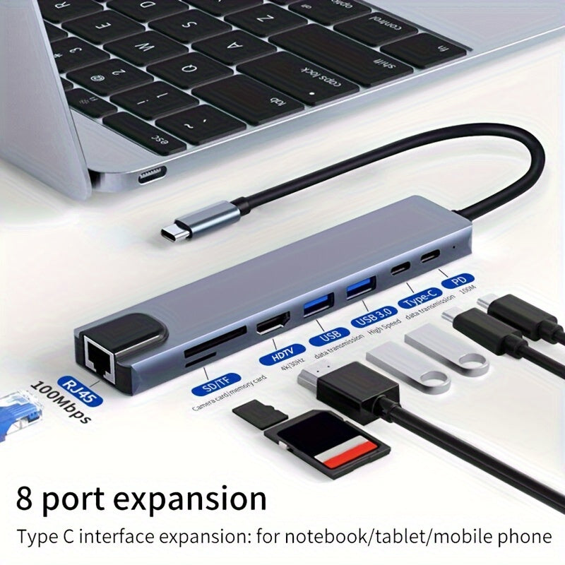 Erweitern Sie Ihre Konnektivität mit dem 8-in-1-USB-C-Hub-HDTV-Adapter mit Ethernet | Ladezubehör|