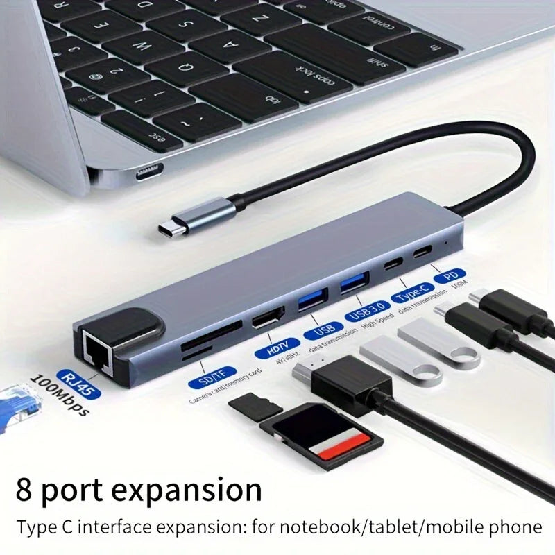 Expand Your Connectivity with the 8-in-1 USB-C Hub HDTV Adapter with Ethernet | Charging Accessories|