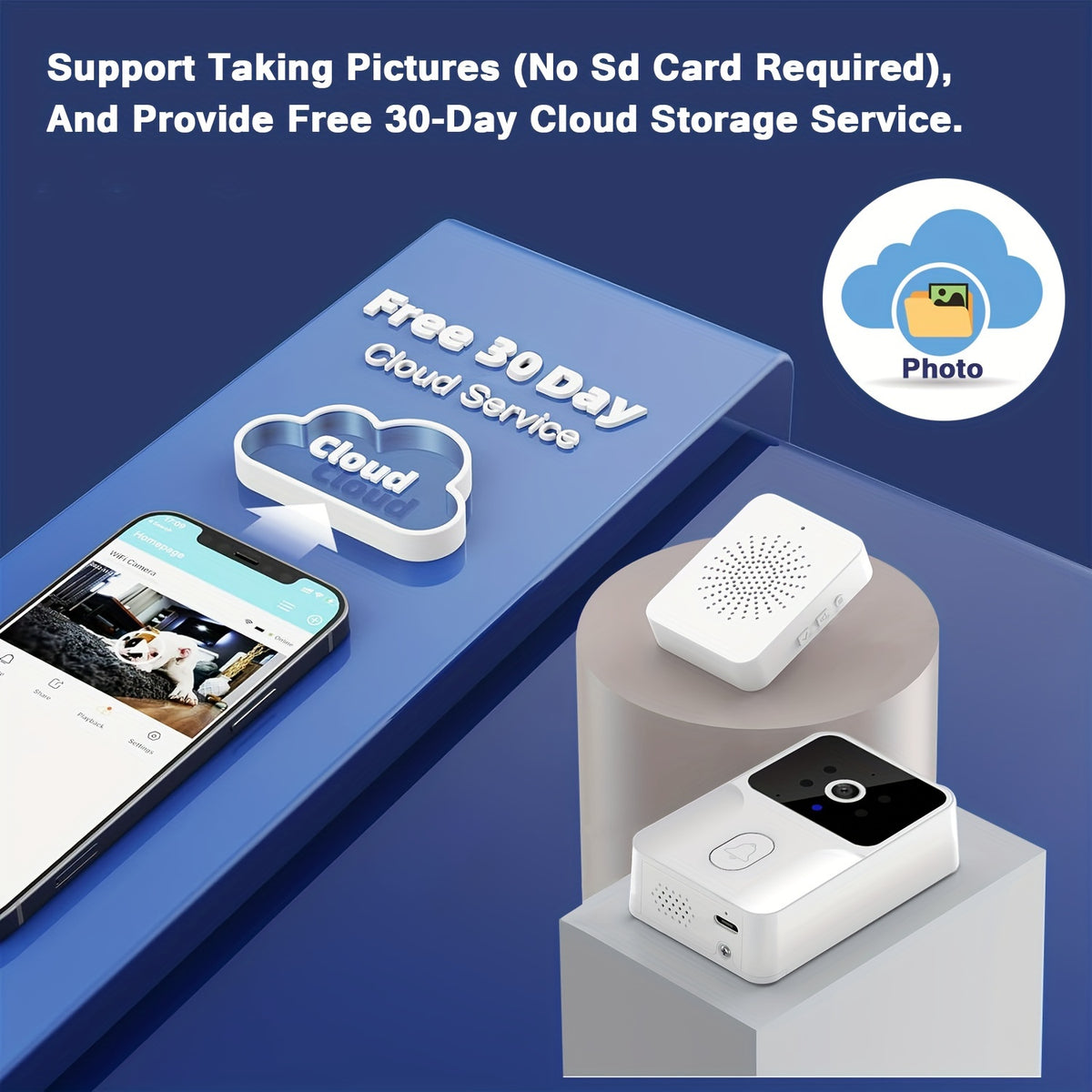 1pc Tuya Sonnette Sans Fil Caméra Avec Vidéo HD, Vision Nocturne Et Changement De Voix Système De Sécurité Domestique Intelligent Moniteur, Sonnette Caméra Wifi Sonnette Visuelle Intelligente, Interphone Domestique Sonnette De Sécurité Rechargeable WiFi