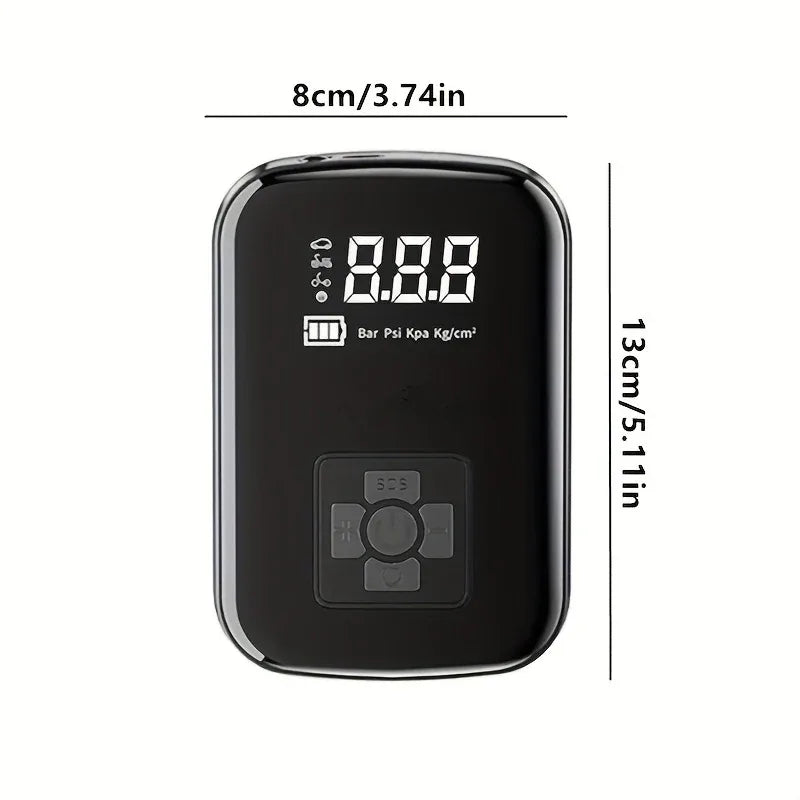 Portable Wireless Air Compressor – Rechargeable Handheld Tire Inflator with LED Light & Digital Display