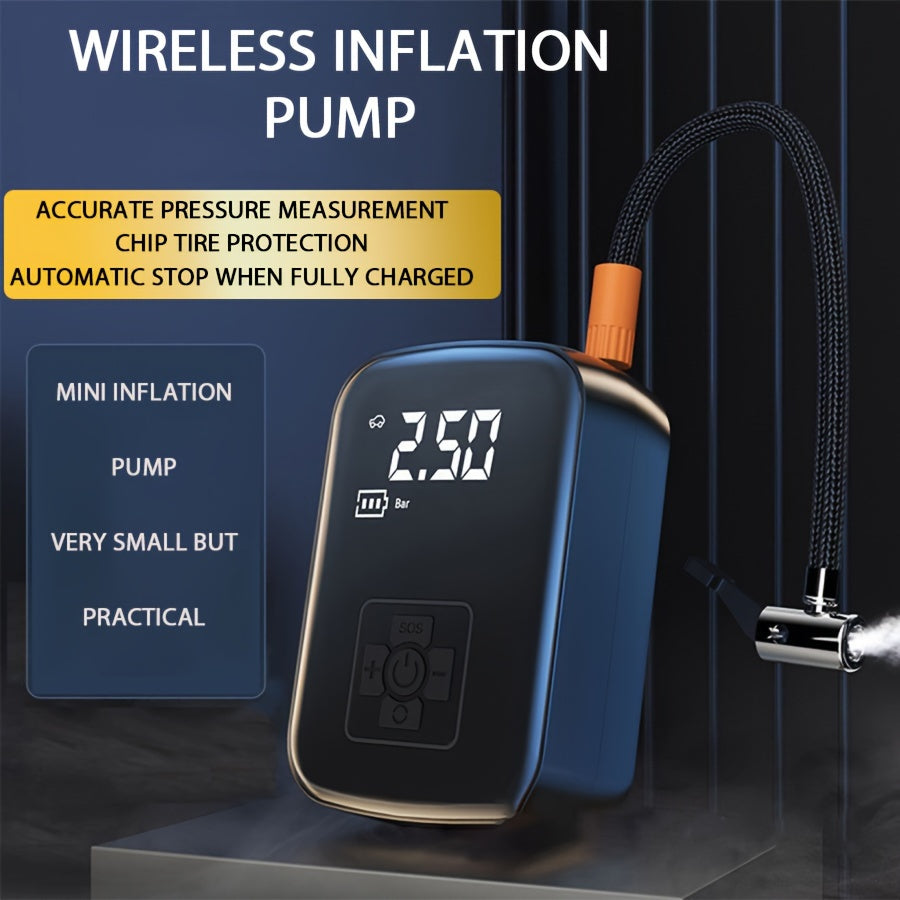 Portable Wireless Air Compressor – Rechargeable Handheld Tire Inflator with LED Light & Digital Display