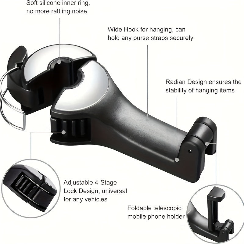 Car Seat Hidden Hook with Rear Cell Phone Holder | Car Accessories | - Shoppix