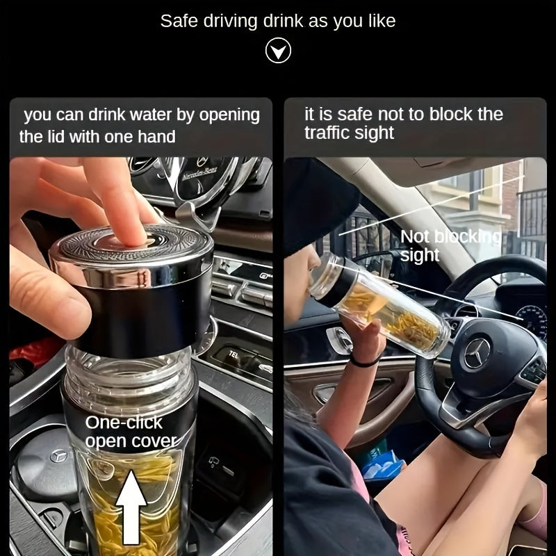 Stay Refreshed Anywhere: 17oz Double Wall Glass Water Bottle with Tea Strainer | Drinkware | - Shoppix