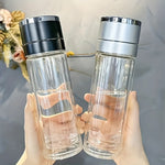 Stay Refreshed Anywhere: 17oz Double Wall Glass Water Bottle with Tea Strainer | Drinkware | - Shoppix