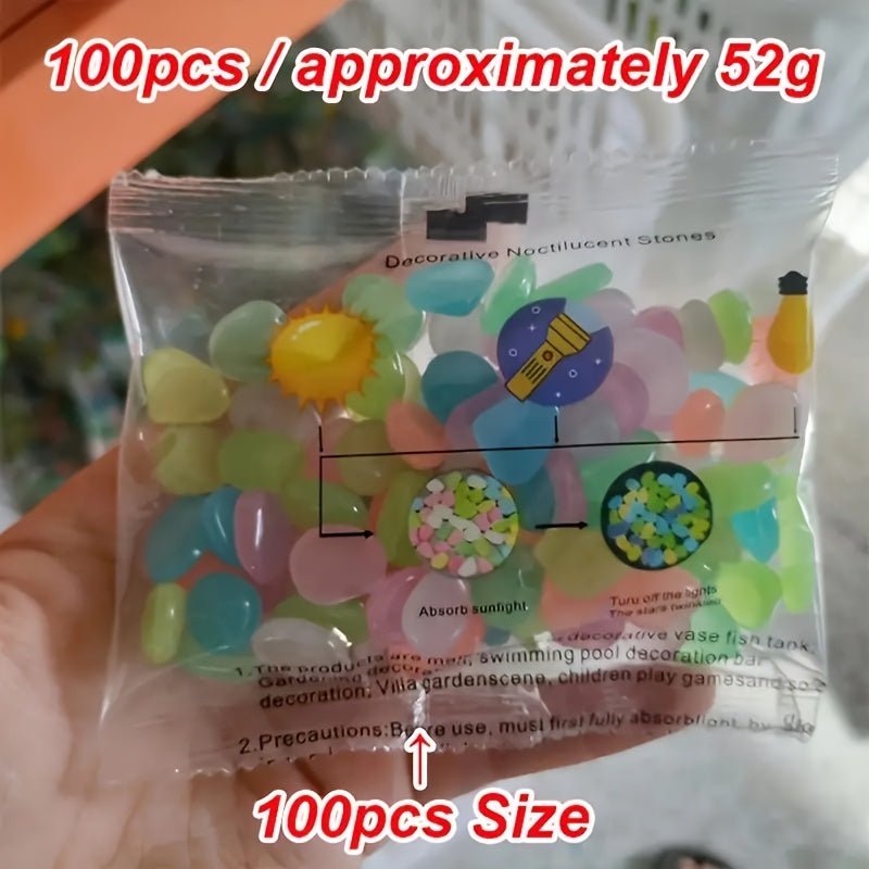 100pcs Glow-in-the-Dark Pebbles – Luminous Aquarium & Garden Decorative Stones