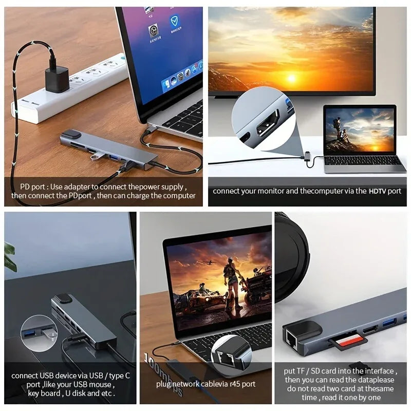 Expand Your Connectivity with the 8-in-1 USB-C Hub HDTV Adapter with Ethernet | Charging Accessories|