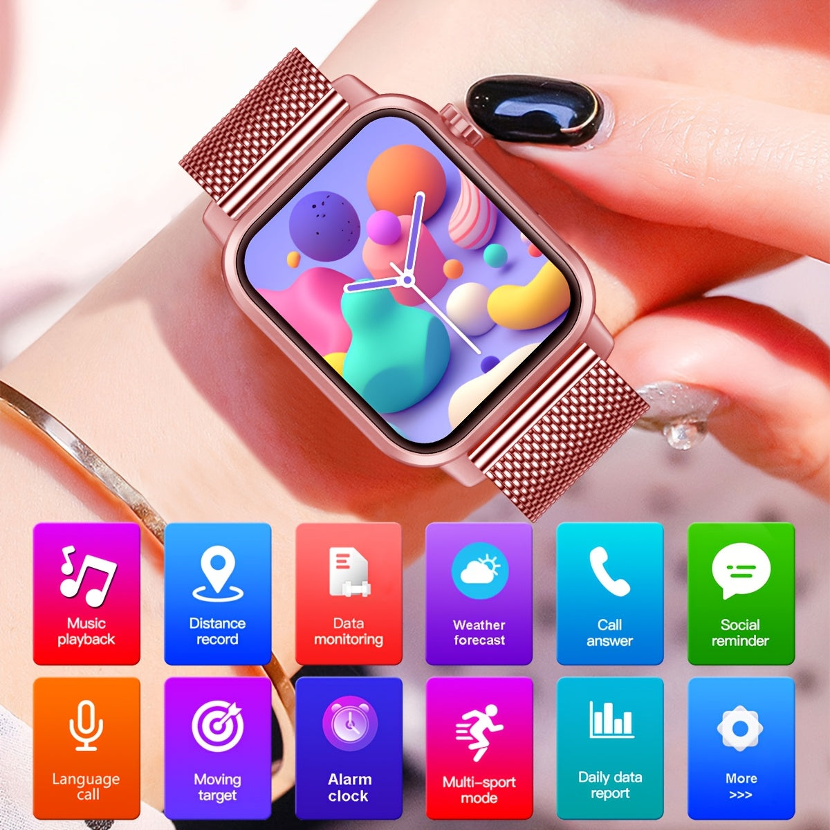 COIUSOR Women's Smart Watch with 3D Dynamic Floral LED Flashlight, 1.85" HD Display, IP68, Built-in Mic/Phone Calls, 100+ Sports Modes, Wireless Compatible with iPhone & Android, Stainless Steel Mesh & Silicone Strap, Smart Watch for Android Phones, Fitn