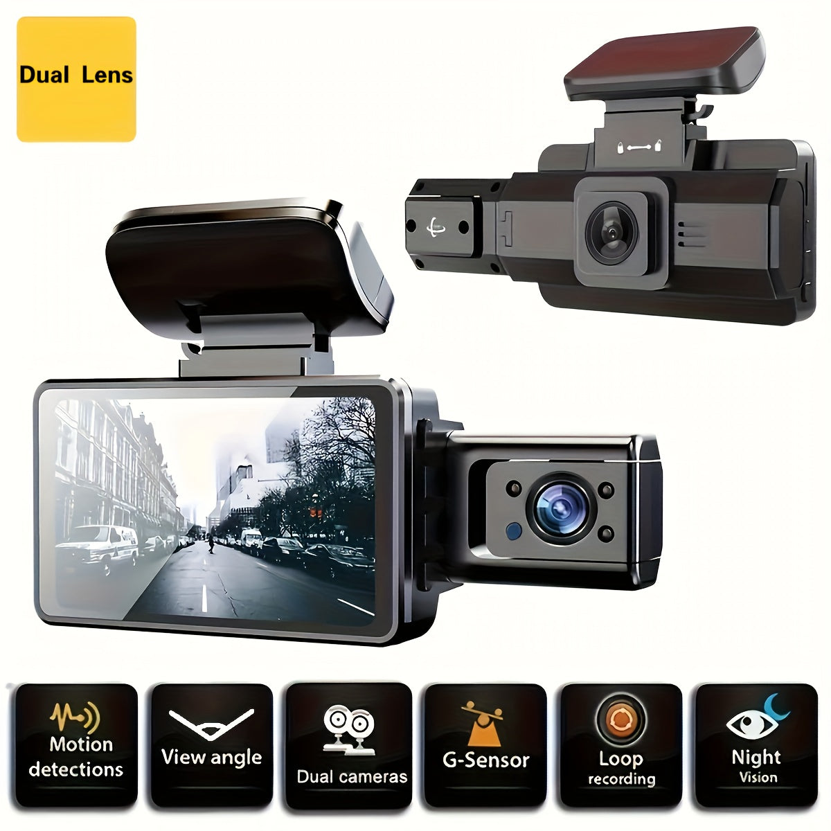 Complete Protection On Every Drive: Dual-Lens Dash Cam with Night Vision | Dash Cams | - Shoppix