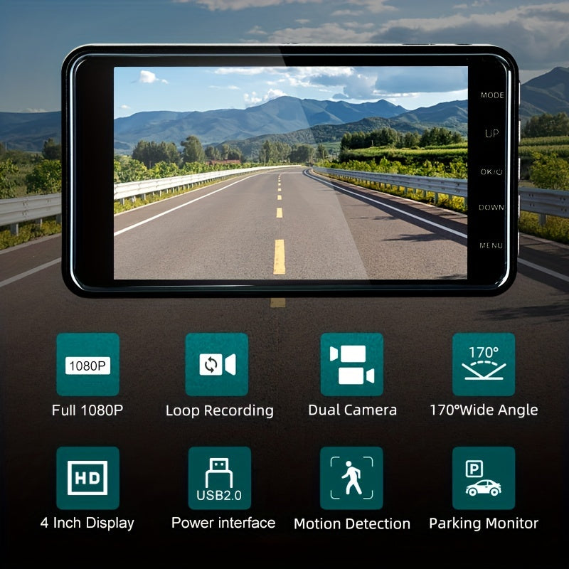 Dual Front & Rearview Camera Dash Cam with 10.16 CM Touchscreen Display | Dash Cams | - Shoppix