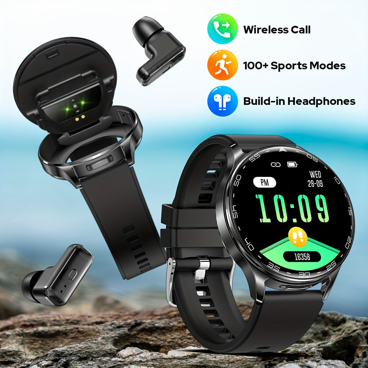 1.39" Full Touch Smart Watch for Women & Men - Wireless Calls, Remote Camera Control, Water Reminder, Message Alerts, Fitness Tracker with 100+ Sports Modes, Built-In Headphones, IP67, Black Silicone Band, Calorie Counter & Pedometer, Monitoring | Sleek