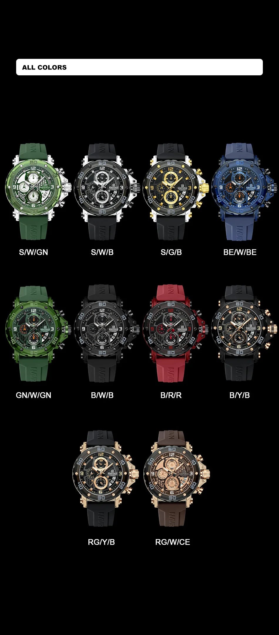 NAVIFORCE for Men Silicone Strap Luxury Fashion Quartz Watches Wrist watch Sports Chronograph 5TM Waterproof Male Watches GIfts