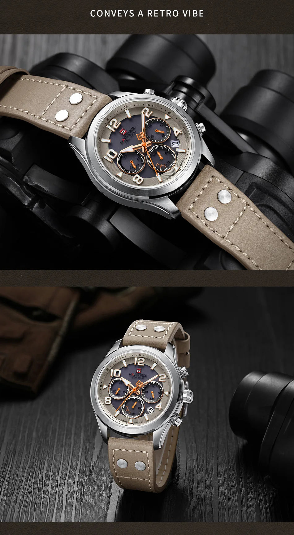 NAVIFORCE Luxury Watches for Men Eco-Drive Movement Casual Genuine Leather Strap 5ATM Waterproof Luminous Wristwatches Gift 2025