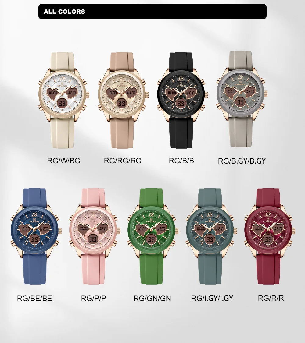 NAVIFORCE Silicone Strap Watches New Dual Display Time Women's Wrist Watch Fashion SimpleWaterproof Elegant Ladies's Bracelet