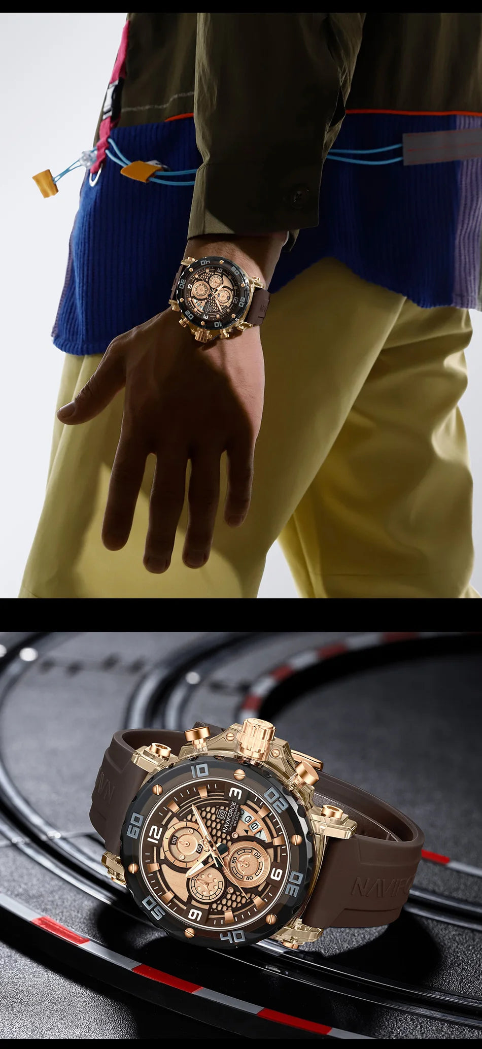 NAVIFORCE for Men Silicone Strap Luxury Fashion Quartz Watches Wrist watch Sports Chronograph 5TM Waterproof Male Watches GIfts