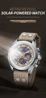 NAVIFORCE Luxury Watches for Men Eco-Drive Movement Casual Genuine Leather Strap 5ATM Waterproof Luminous Wristwatches Gift 2025