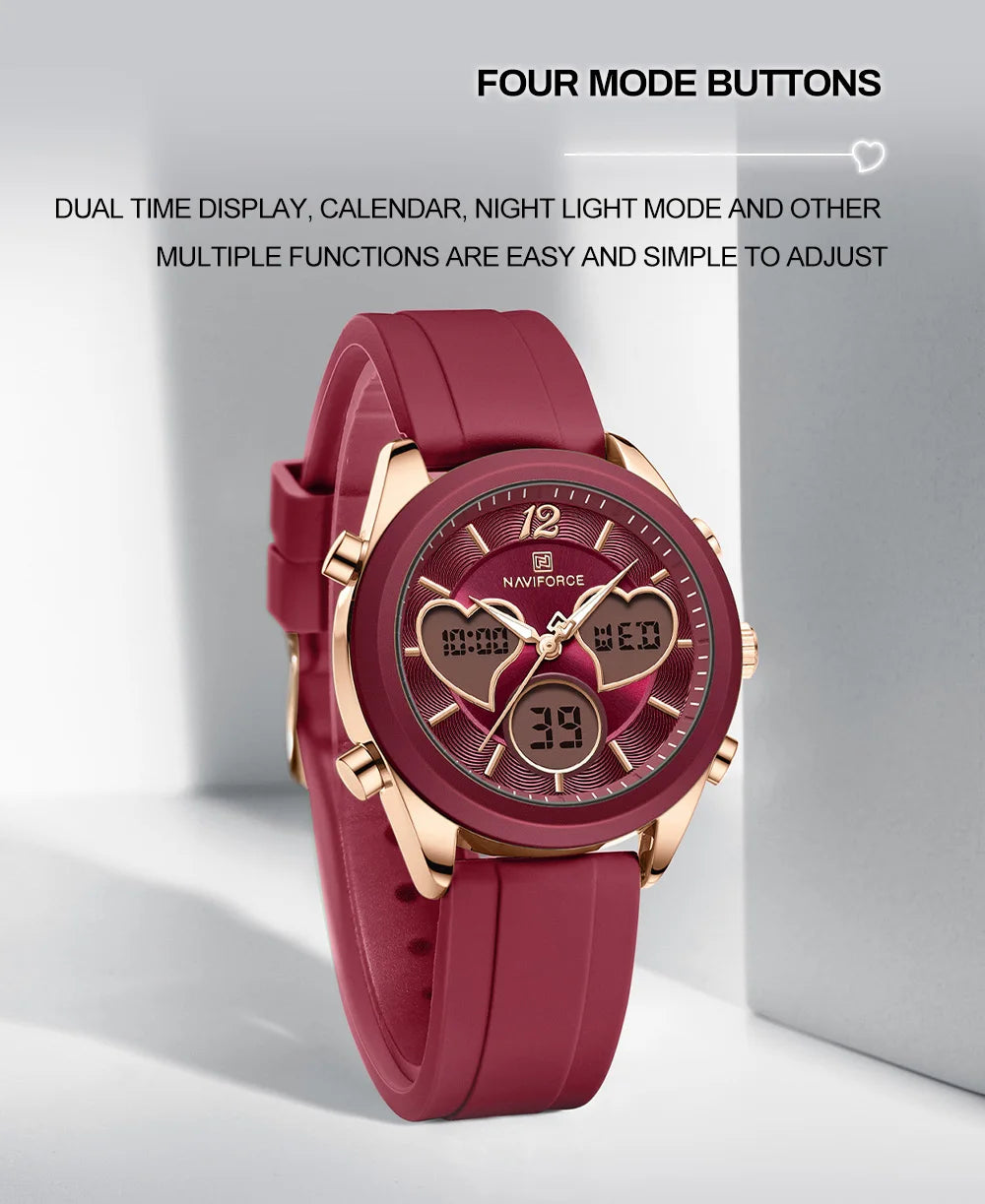 NAVIFORCE Silicone Strap Watches New Dual Display Time Women's Wrist Watch Fashion SimpleWaterproof Elegant Ladies's Bracelet
