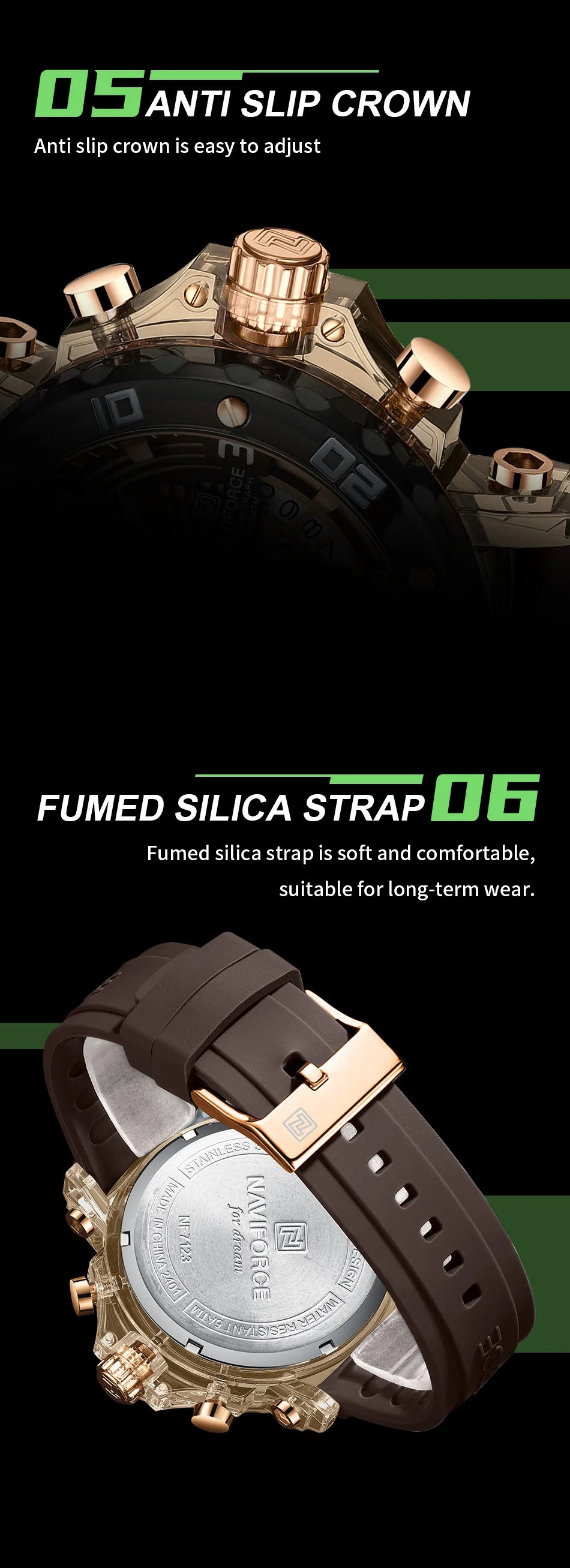 NAVIFORCE for Men Silicone Strap Luxury Fashion Quartz Watches Wrist watch Sports Chronograph 5TM Waterproof Male Watches GIfts