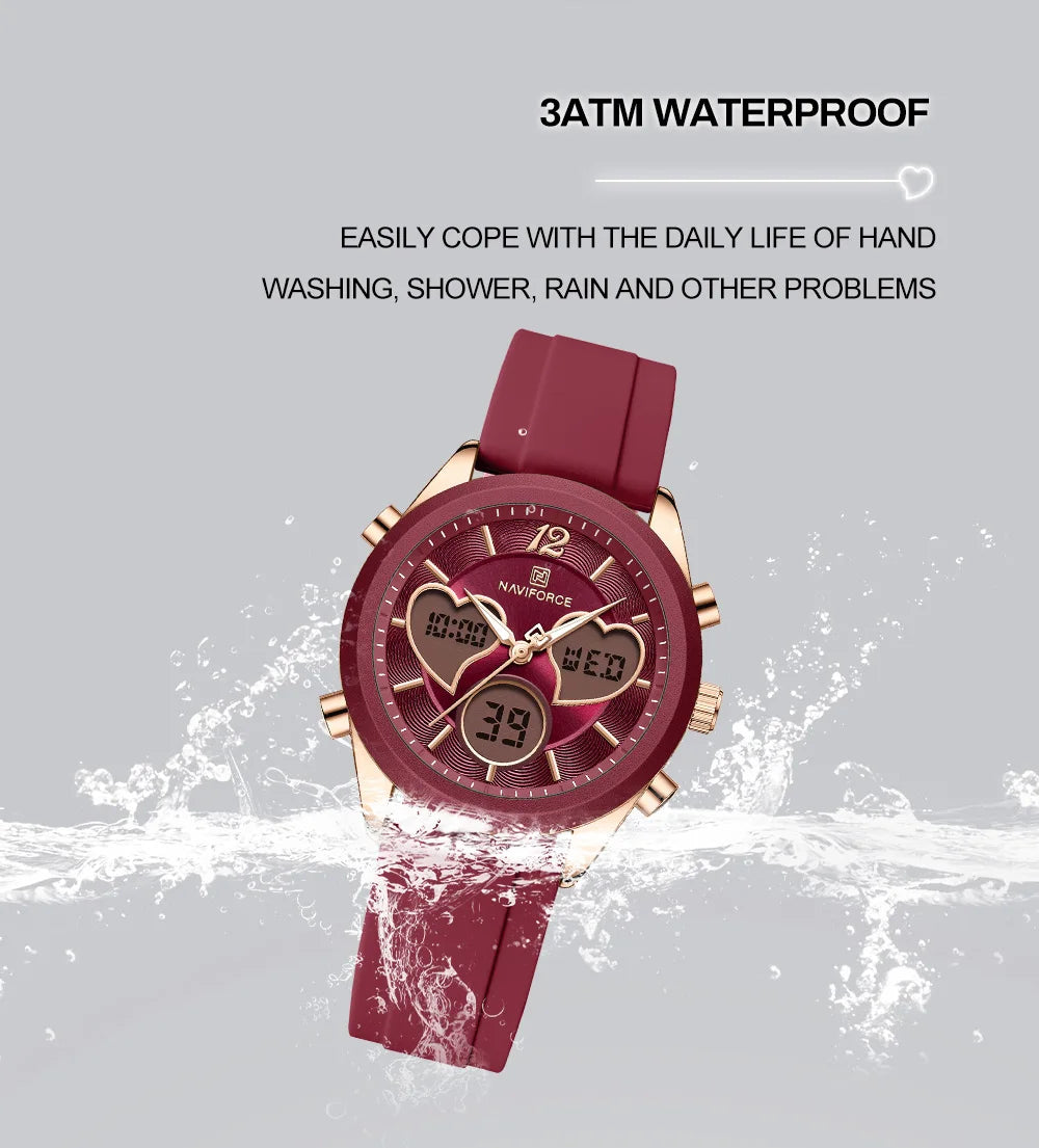 NAVIFORCE Silicone Strap Watches New Dual Display Time Women's Wrist Watch Fashion SimpleWaterproof Elegant Ladies's Bracelet