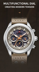 NAVIFORCE Luxury Watches for Men Eco-Drive Movement Casual Genuine Leather Strap 5ATM Waterproof Luminous Wristwatches Gift 2025