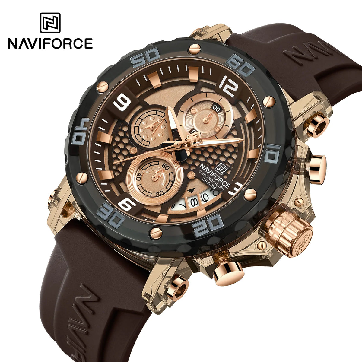 NAVIFORCE for Men Silicone Strap Luxury Fashion Quartz Watches Wrist watch Sports Chronograph 5TM Waterproof Male Watches GIfts