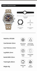 NAVIFORCE Luxury Watches for Men Eco-Drive Movement Casual Genuine Leather Strap 5ATM Waterproof Luminous Wristwatches Gift 2025