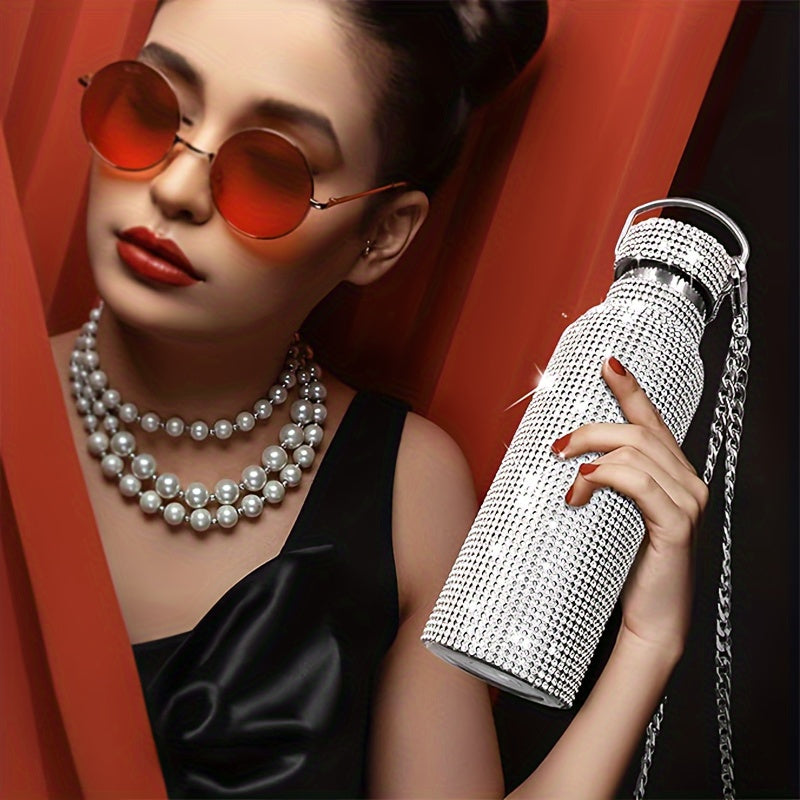 Elegance in Every Sip: Sparkling Studded Vacuum Flask with Chain | Drinkware| - Shoppix