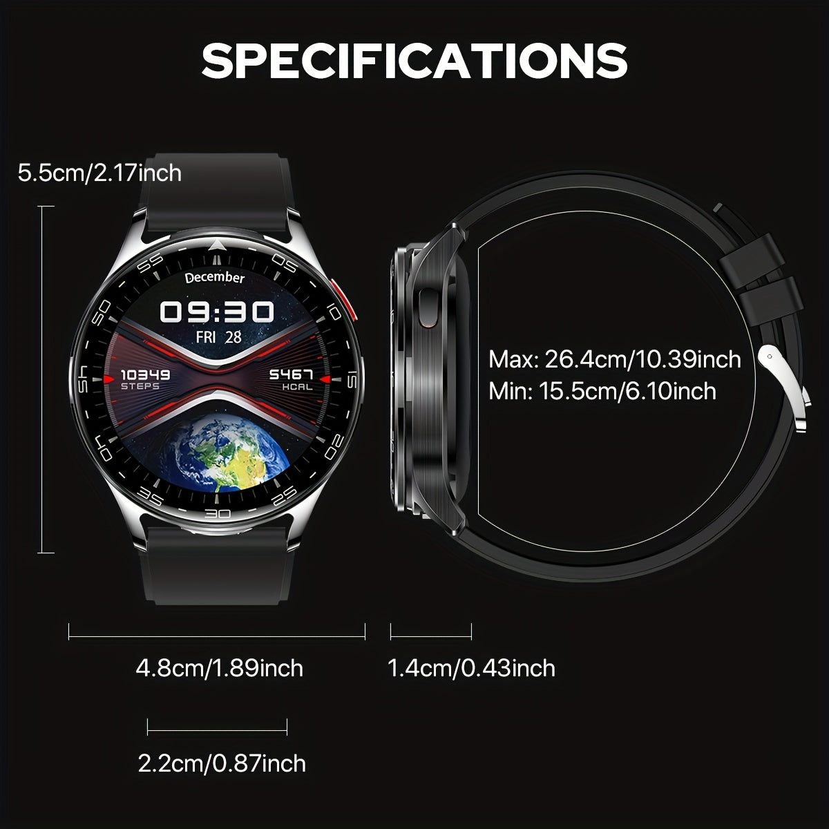 1.39" Full Touch Smart Watch for Women & Men - Wireless Calls, Remote Camera Control, Water Reminder, Message Alerts, Fitness Tracker with 100+ Sports Modes, Built-In Headphones, IP67, Black Silicone Band, Calorie Counter & Pedometer, Monitoring | Sleek