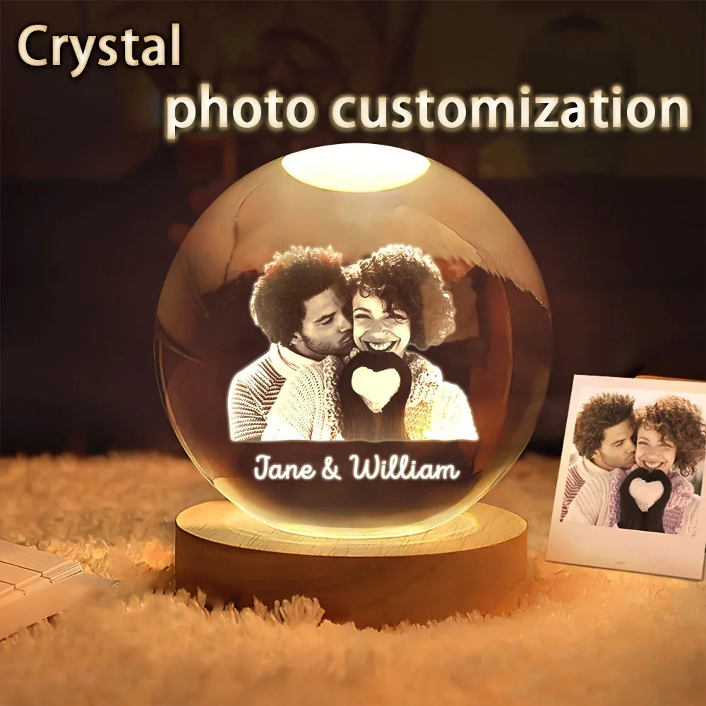 Custom Photo USB Powered Personalized Crystal Ball LED Night Light - Perfect Gift for Weddings, Parents, Pets | Home Decor