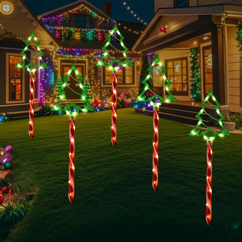 Solar-Powered 5-in-1 Christmas Tree Lawn Lights - Easy Install Outdoor Garden & Patio Decor